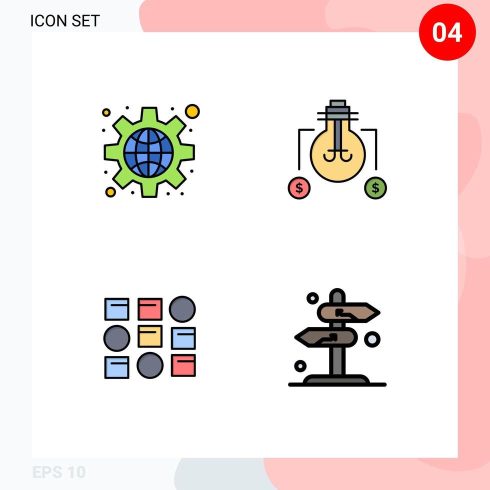 Pack of 4 Modern Filledline Flat Colors Signs and Symbols for Web Print Media such as configuration system settings solution pattren system Editable Vector Design Elements