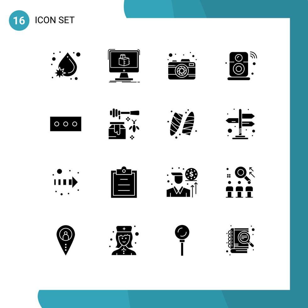 Set of 16 Vector Solid Glyphs on Grid for password iot camera internet of things speaker Editable Vector Design Elements