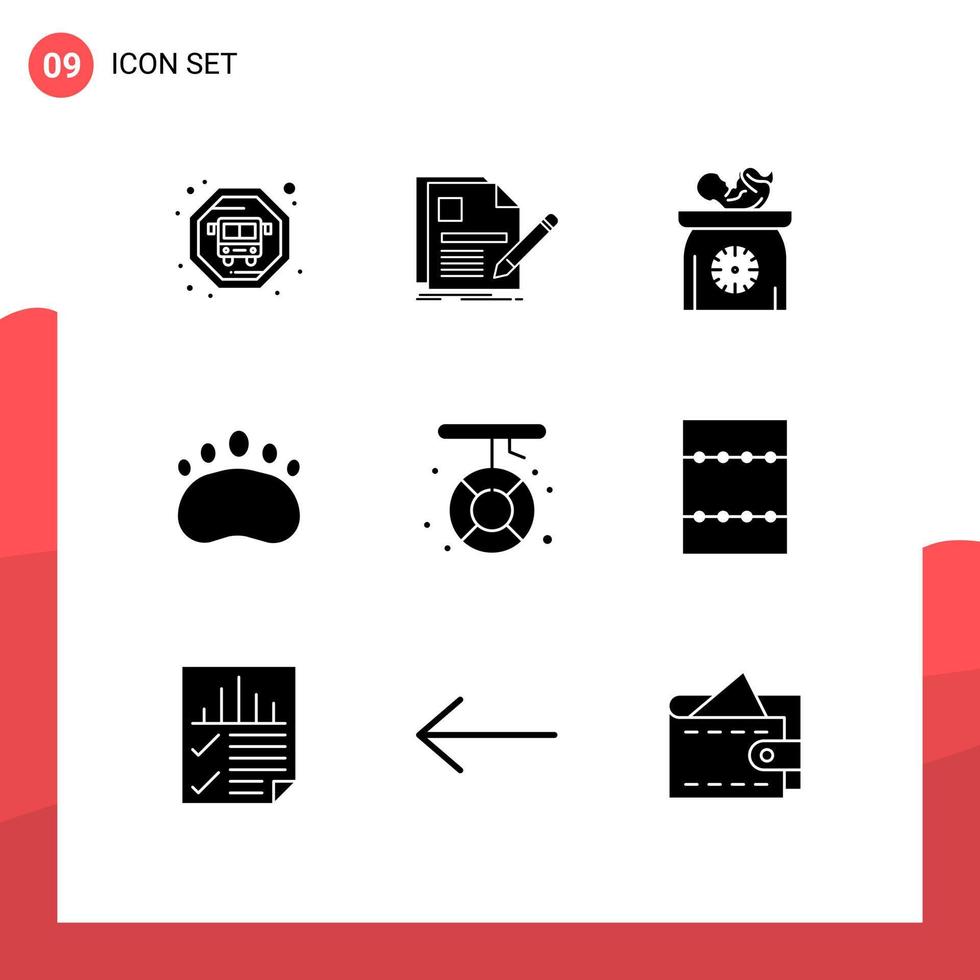 Modern Set of 9 Solid Glyphs and symbols such as help boat baby footprint bear Editable Vector Design Elements