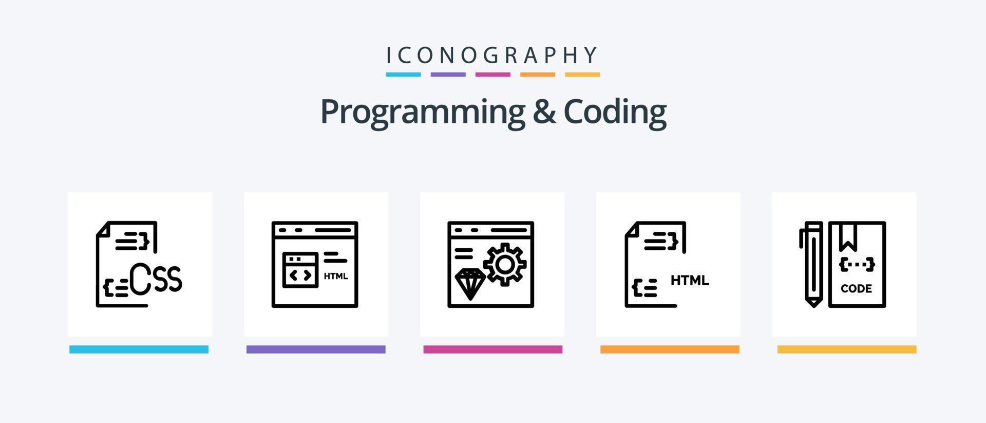 Programming And Coding Line 5 Icon Pack Including development. coding. development. page. develop. Creative Icons Design vector