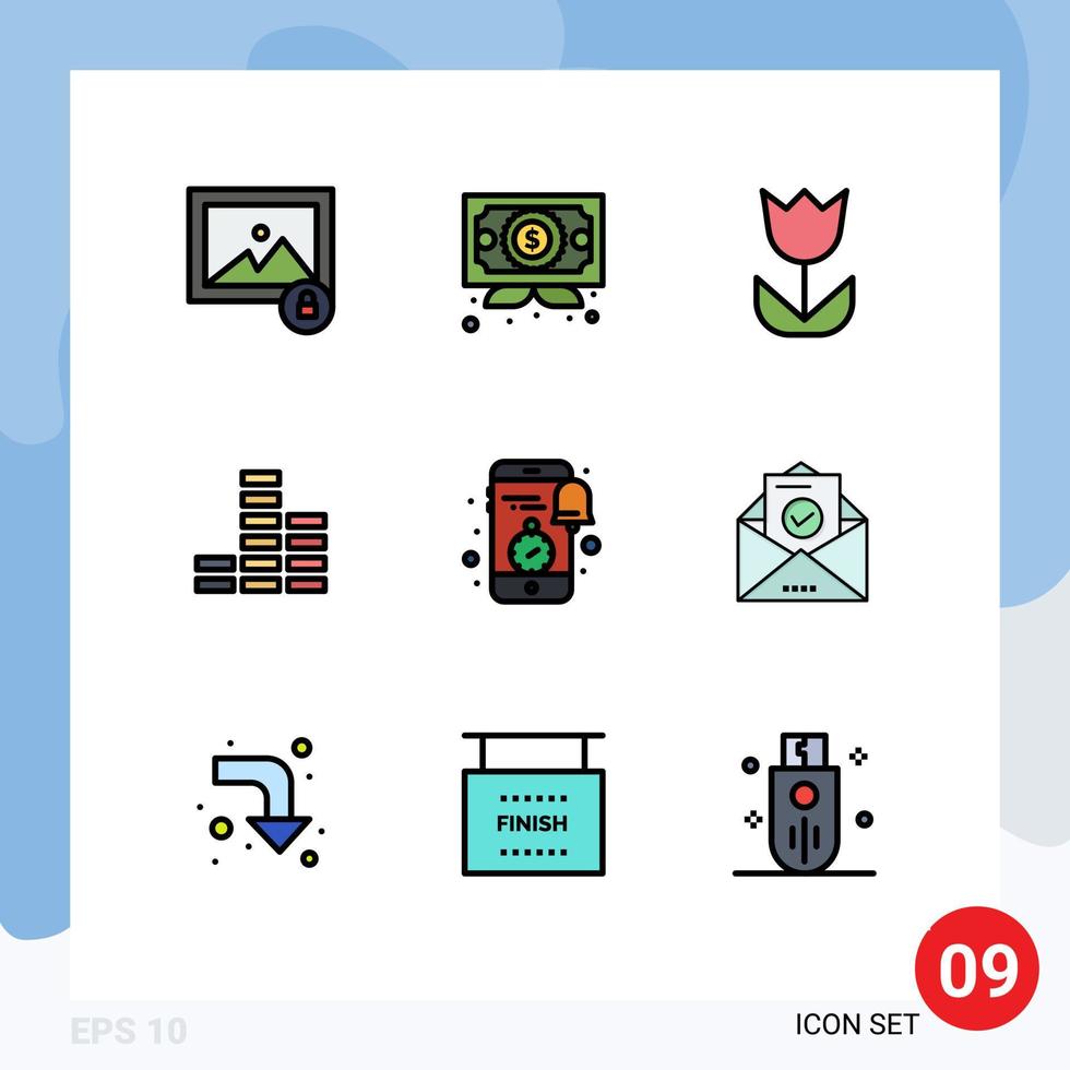 9 Creative Icons Modern Signs and Symbols of clock notification flower mobile player Editable Vector Design Elements