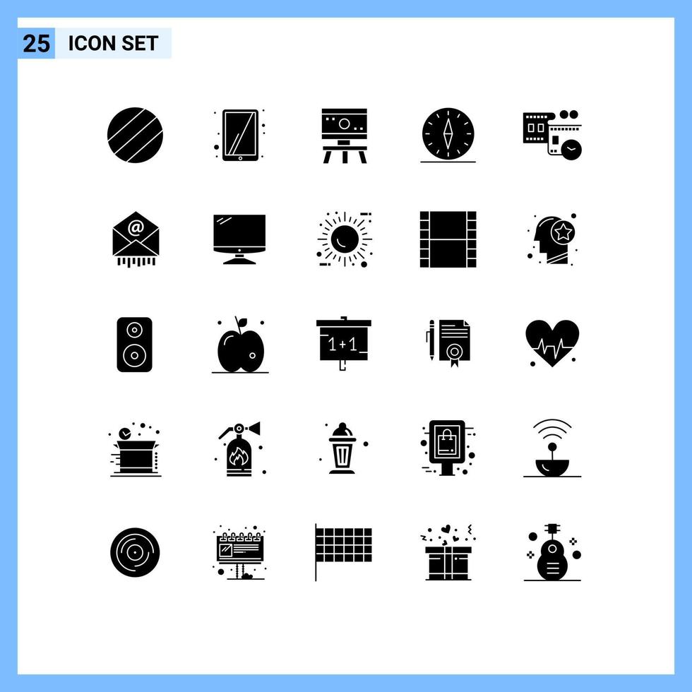 Set of 25 Modern UI Icons Symbols Signs for e movie reel gps film stip travel Editable Vector Design Elements