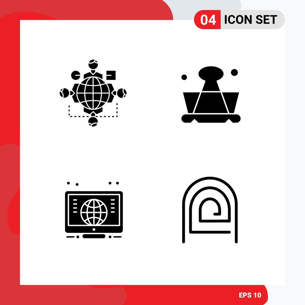 Set of 4 Modern UI Icons Symbols Signs for function computer operation education learning Editable Vector Design Elements