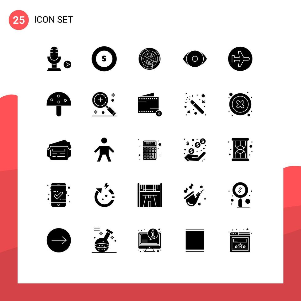 Pack of 25 Modern Solid Glyphs Signs and Symbols for Web Print Media such as vision face business eye logic Editable Vector Design Elements