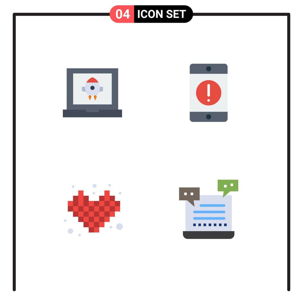 móvil interfaz plano icono conjunto de 4 4 pictogramas de aplicación competencia cohete dispositivos jugar editable vector diseño elementos