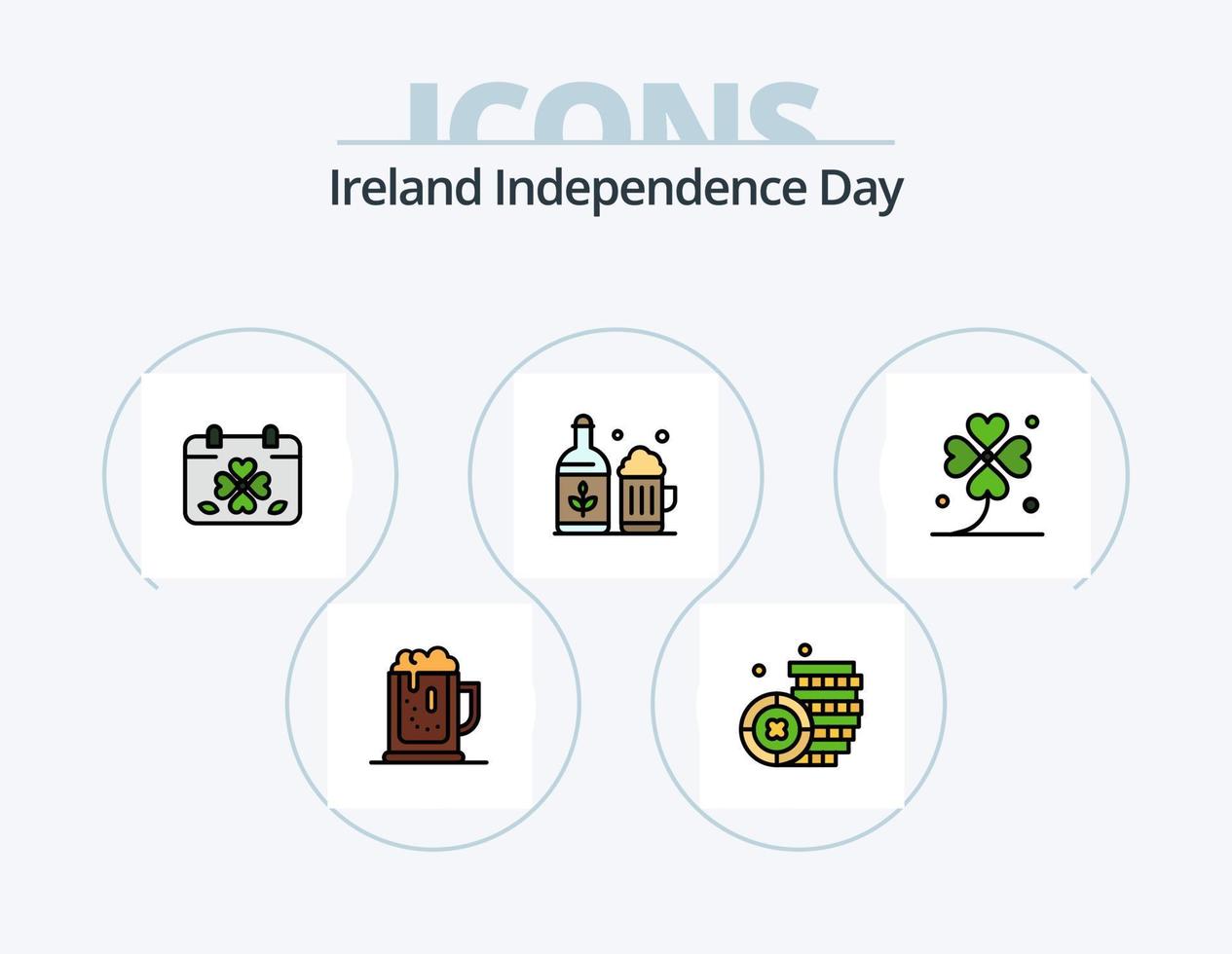 Irlanda independencia día línea lleno icono paquete 5 5 icono diseño. botella. Irlanda. girasol. mundo. parroquia vector