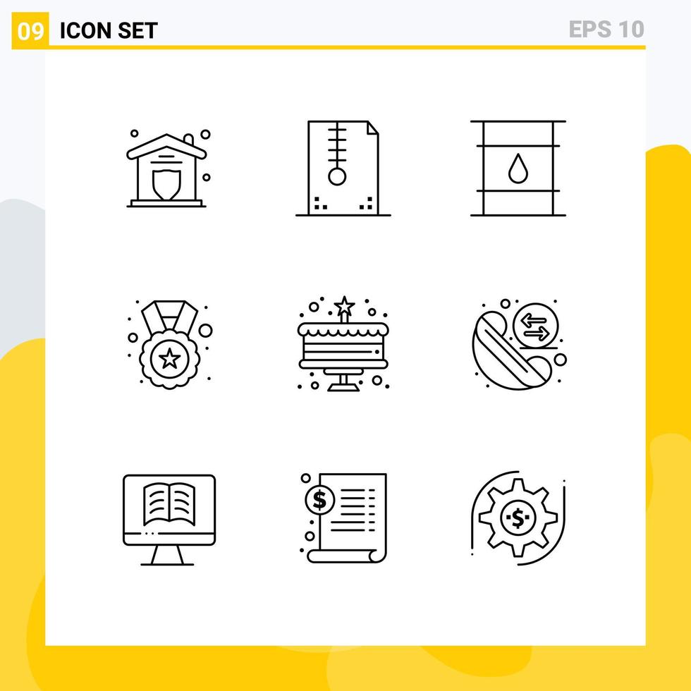 User Interface Pack of 9 Basic Outlines of badge reward development medal delivery Editable Vector Design Elements