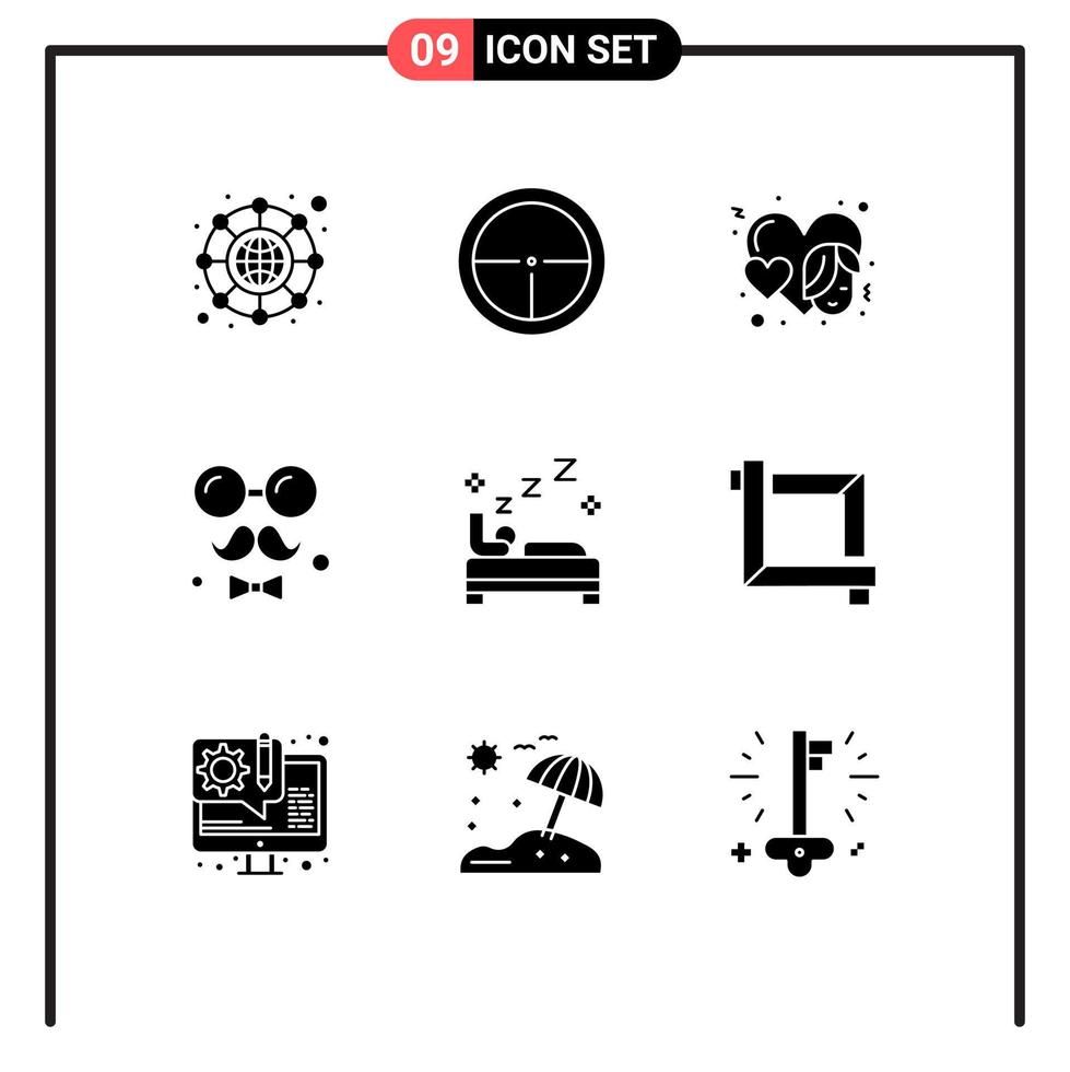 Solid Glyph Pack of 9 Universal Symbols of bed fathers heart day avatar Editable Vector Design Elements