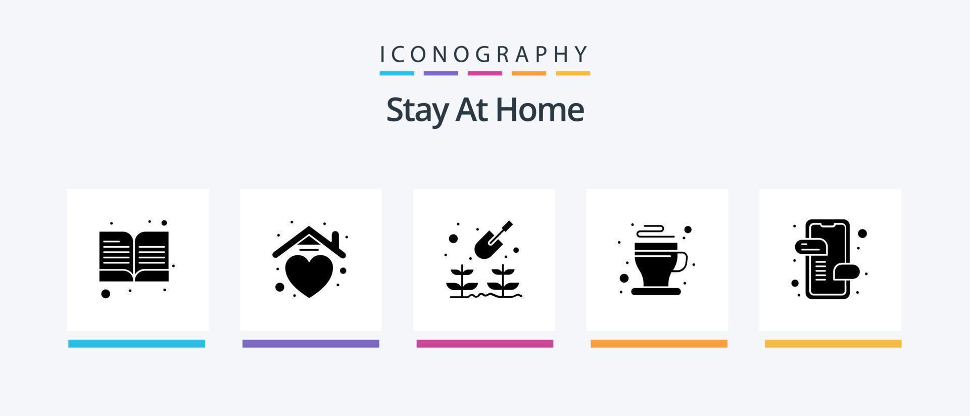 Stay At Home Glyph 5 Icon Pack Including messages. of. valentine. hot. cup. Creative Icons Design vector