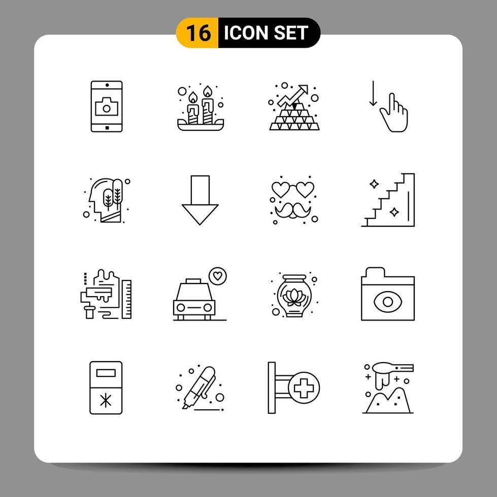 Outline Pack of 16 Universal Symbols of hand gesture bars finger up Editable Vector Design Elements