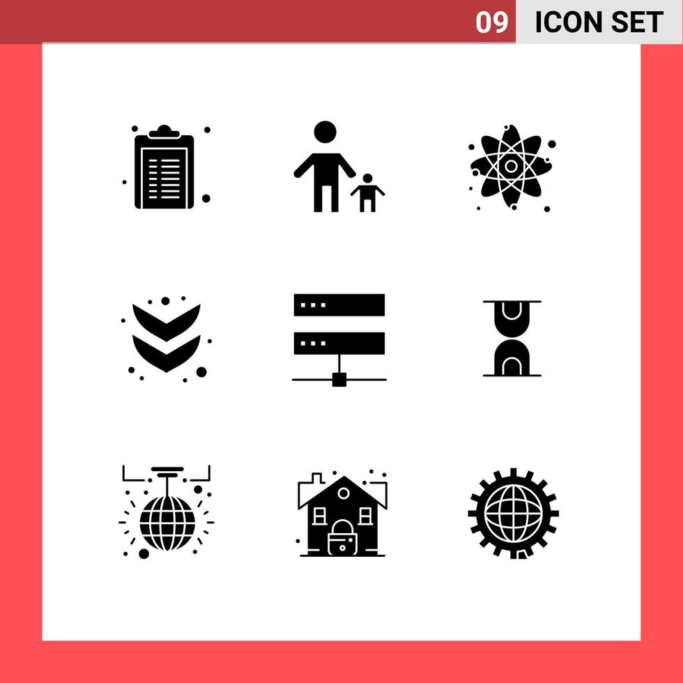 Editable Vector Line Pack of 9 Simple Solid Glyphs of database full kid down physics Editable Vector Design Elements