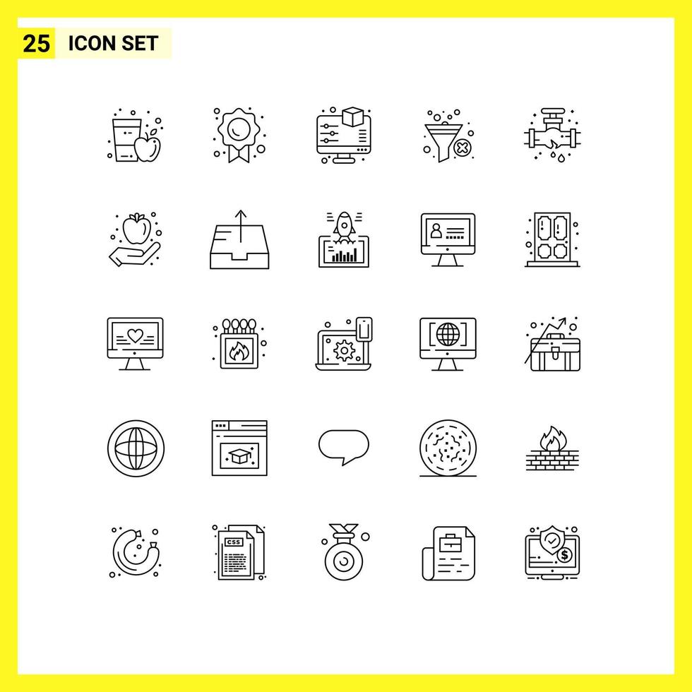 Pack of 25 creative Lines of leak sort mark funnel printing Editable Vector Design Elements