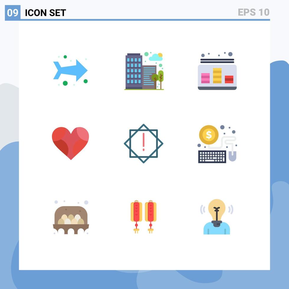 Modern Set of 9 Flat Colors and symbols such as alert like control favorite heart Editable Vector Design Elements