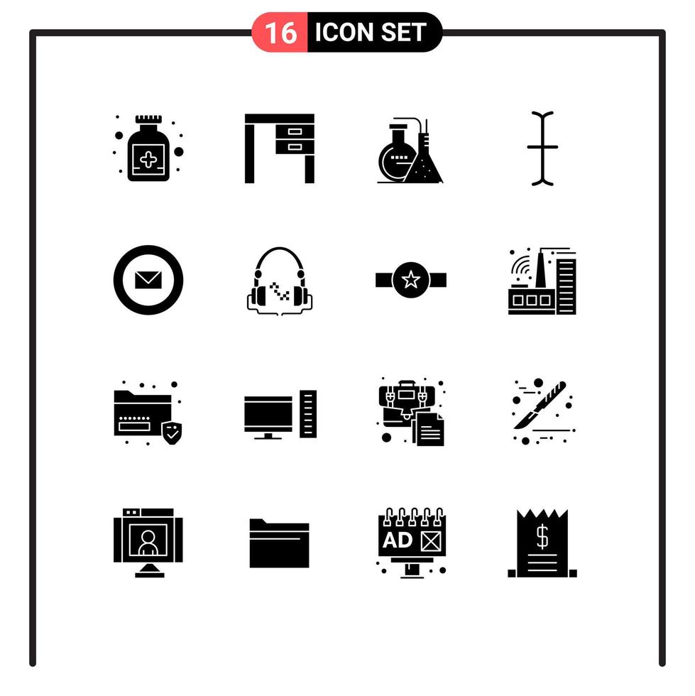 16 Thematic Vector Solid Glyphs and Editable Symbols of stamps ribbon chemicals mail cursor Editable Vector Design Elements