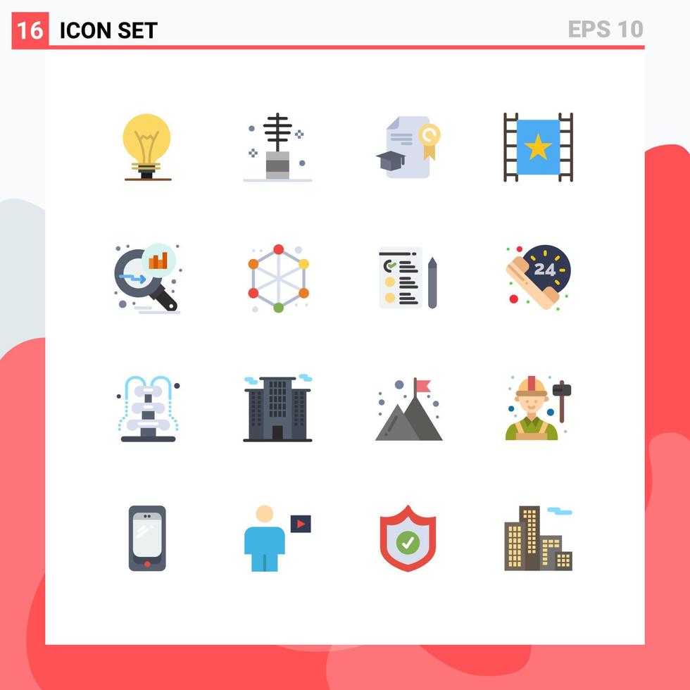 Universal Icon Symbols Group of 16 Modern Flat Colors of data analyzing stream salon player award Editable Pack of Creative Vector Design Elements