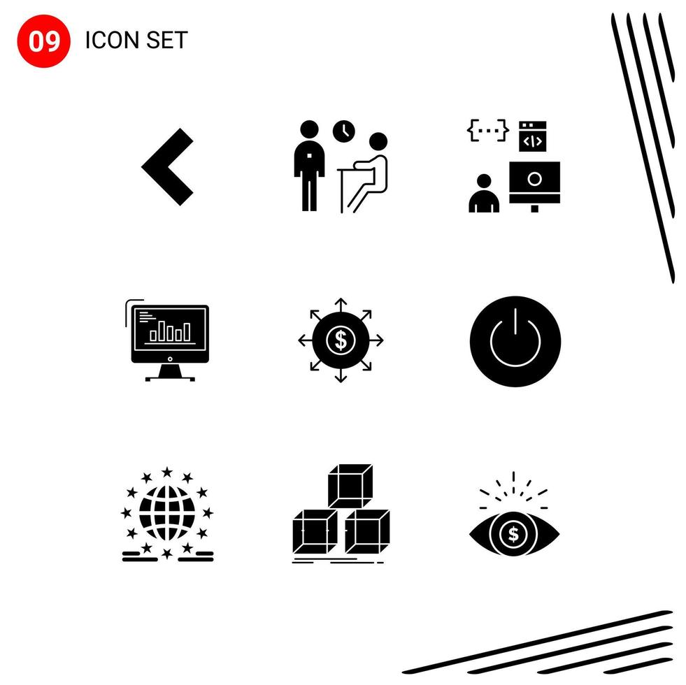 User Interface Pack of 9 Basic Solid Glyphs of diagram business app analytics programmer Editable Vector Design Elements