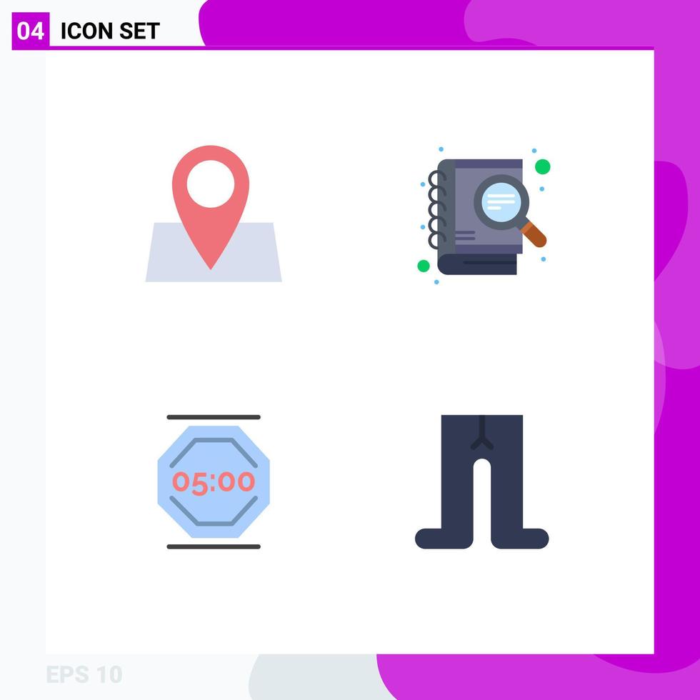 Group of 4 Modern Flat Icons Set for holiday rest pad lock search work Editable Vector Design Elements