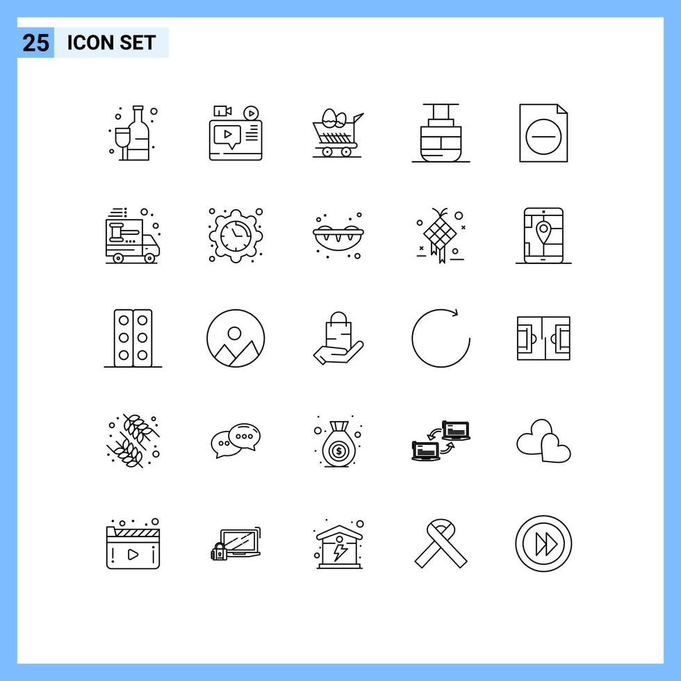 25 usuario interfaz línea paquete de moderno señales y símbolos de Eliminar transporte tutorial transporte compras editable vector diseño elementos