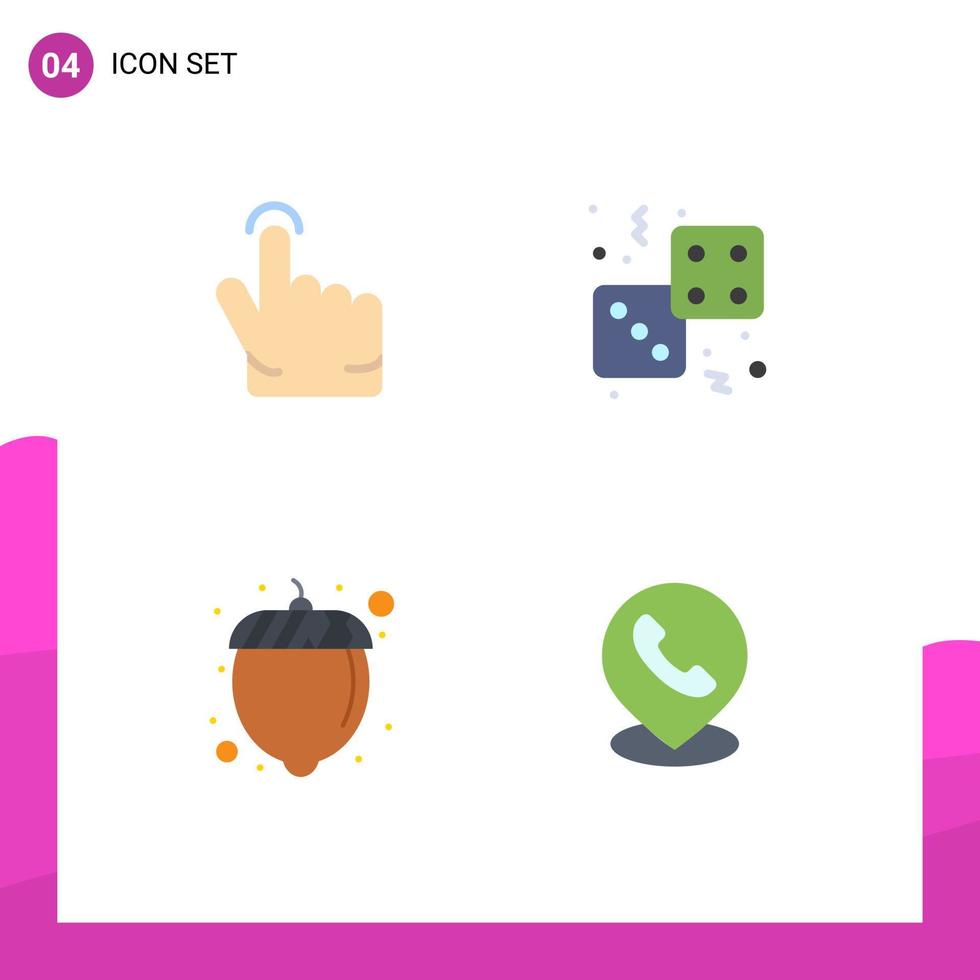 Modern Set of 4 Flat Icons and symbols such as finger hazelnut dice gambling telephone Editable Vector Design Elements