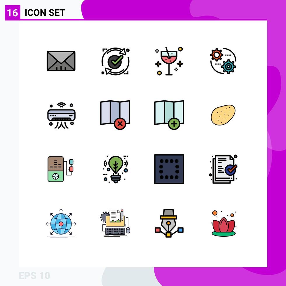 Universal Icon Symbols Group of 16 Modern Flat Color Filled Lines of internet setting carnival gear control Editable Creative Vector Design Elements