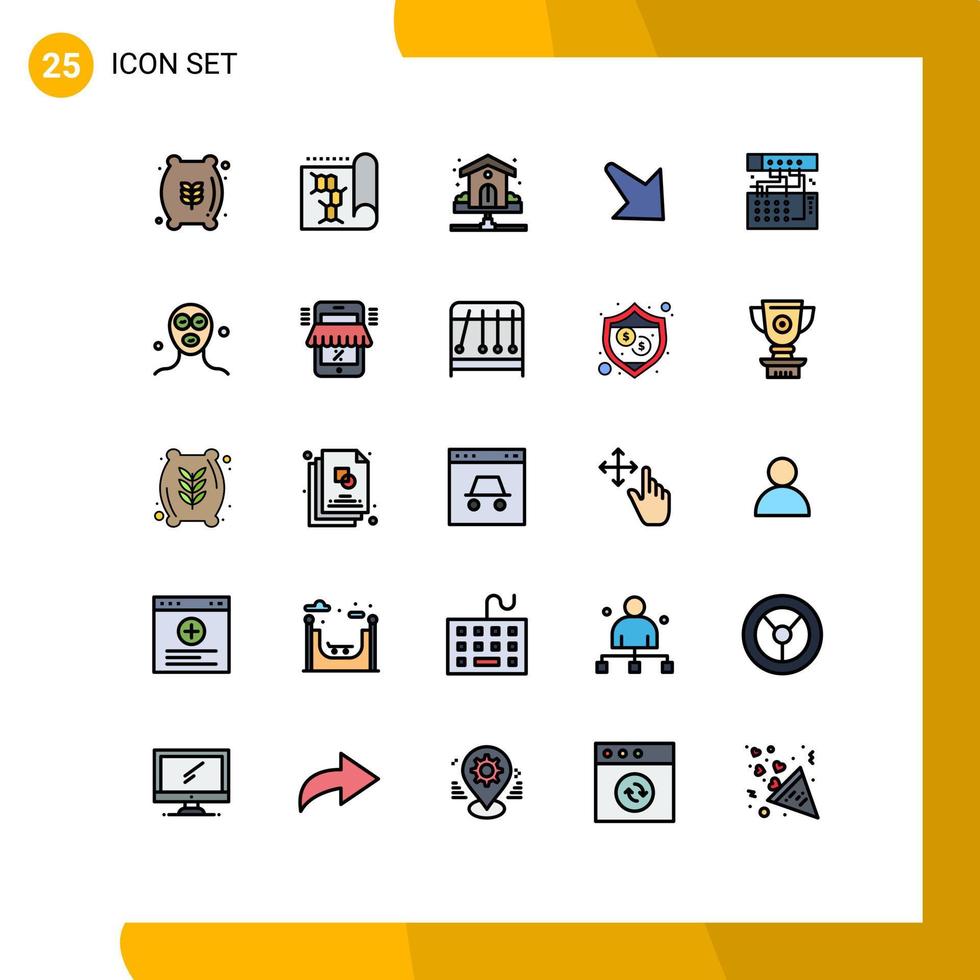 25 Thematic Vector Filled line Flat Colors and Editable Symbols of connection right house down water Editable Vector Design Elements