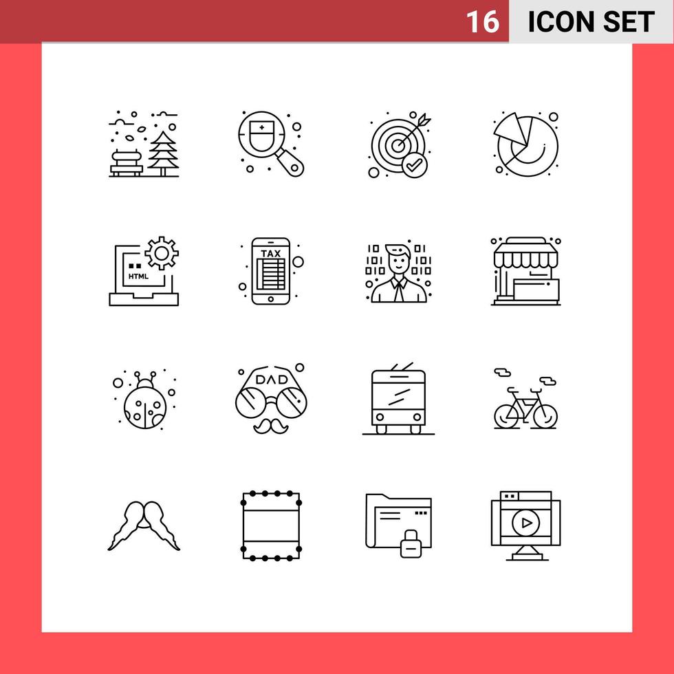 Modern Set of 16 Outlines Pictograph of code graph search finance target Editable Vector Design Elements