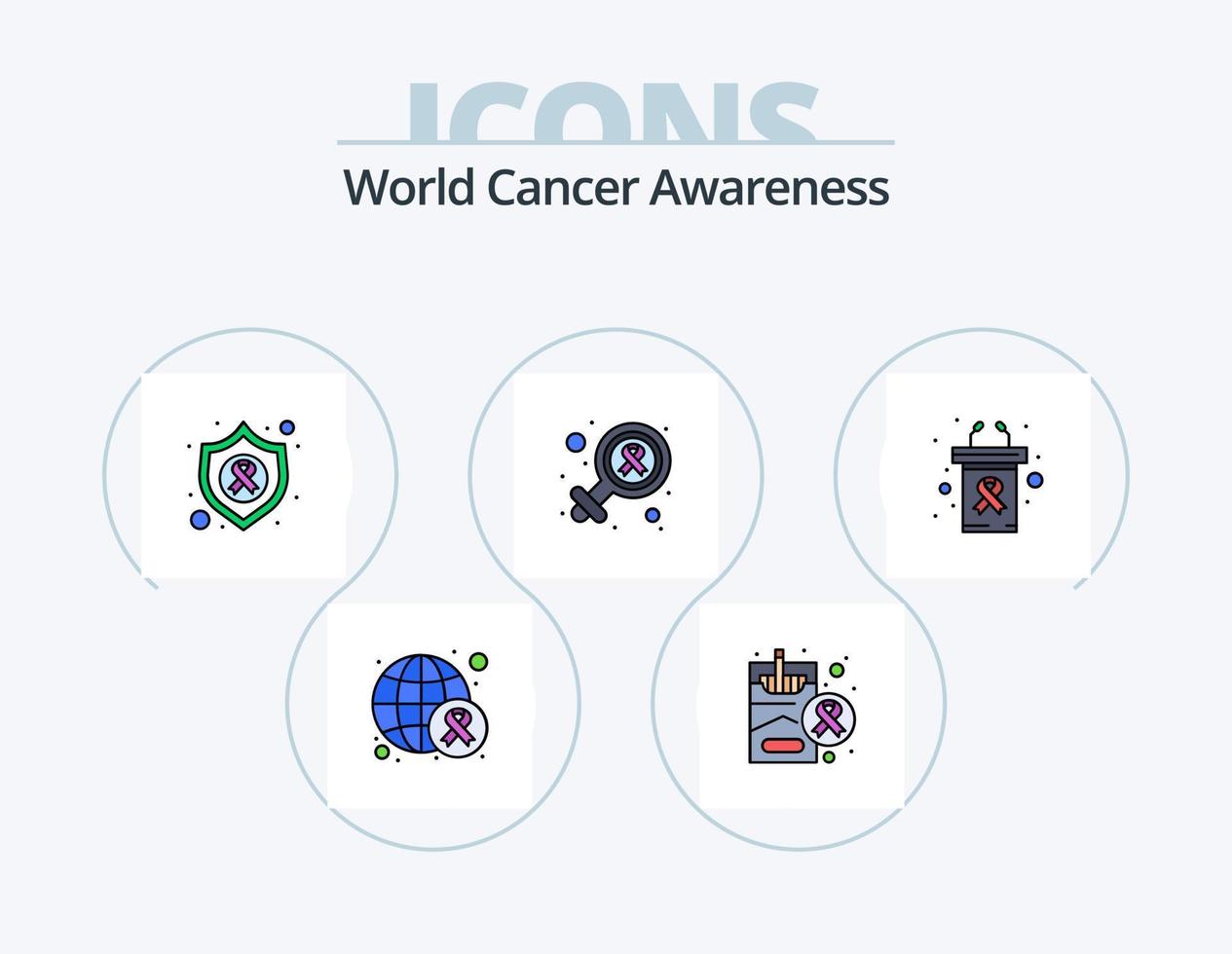 World Cancer Awareness Line Filled Icon Pack 5 Icon Design. bug. world. machine. day. awareness vector