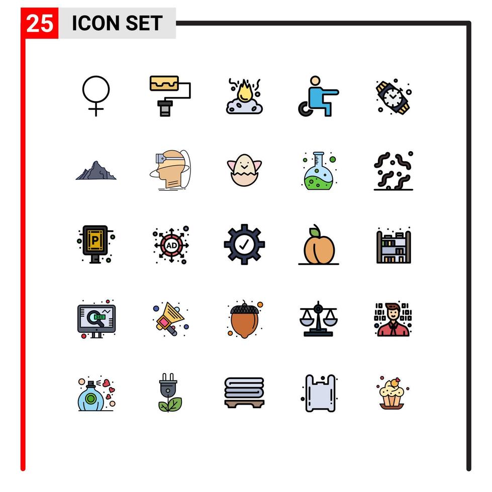 Set of 25 Modern UI Icons Symbols Signs for hill watch pollution hand watch people Editable Vector Design Elements
