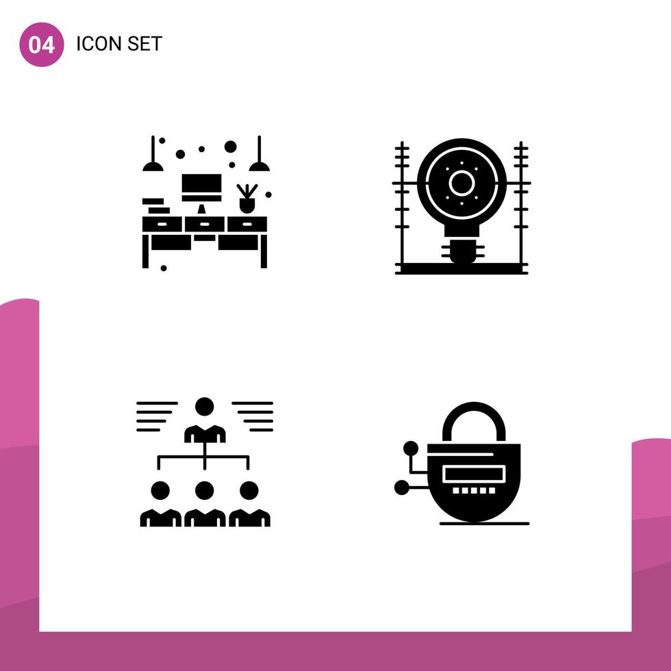 moderno conjunto de 4 4 sólido glifos y símbolos tal como computadora poder mesa energía equipo editable vector diseño elementos