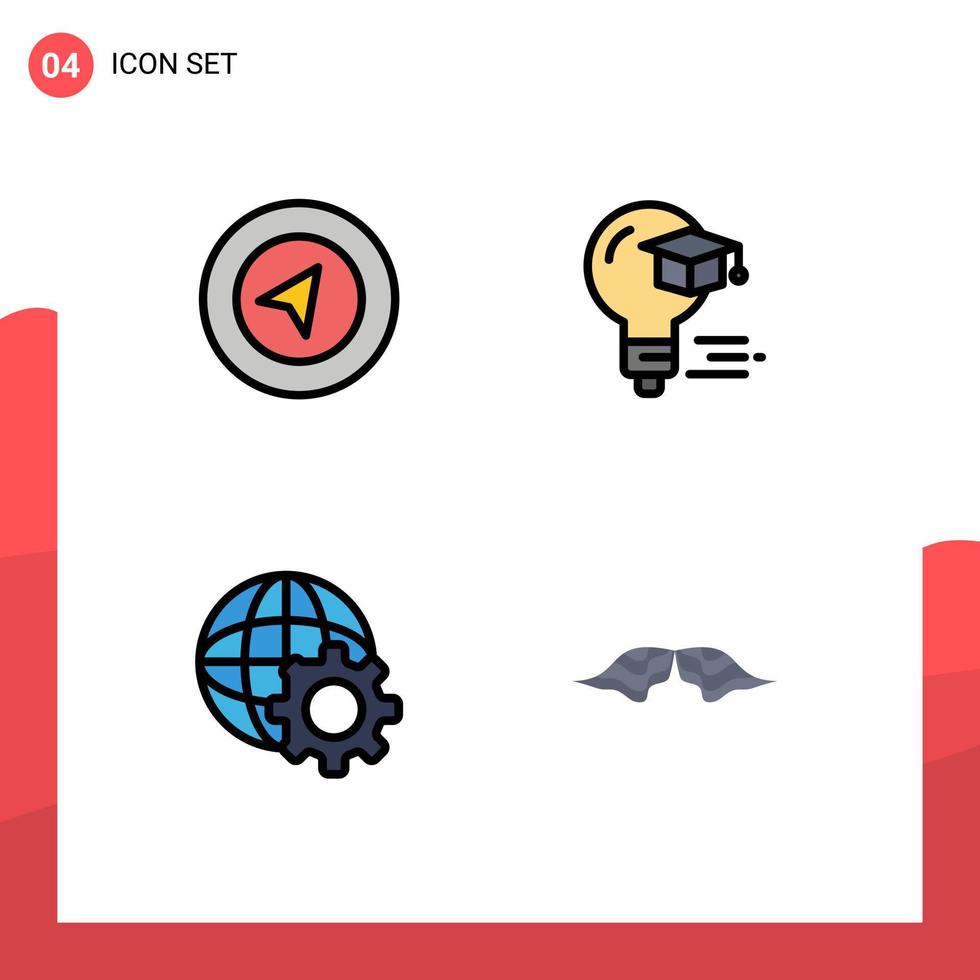 Set of 4 Modern UI Icons Symbols Signs for map internet bulb graduation hipster Editable Vector Design Elements
