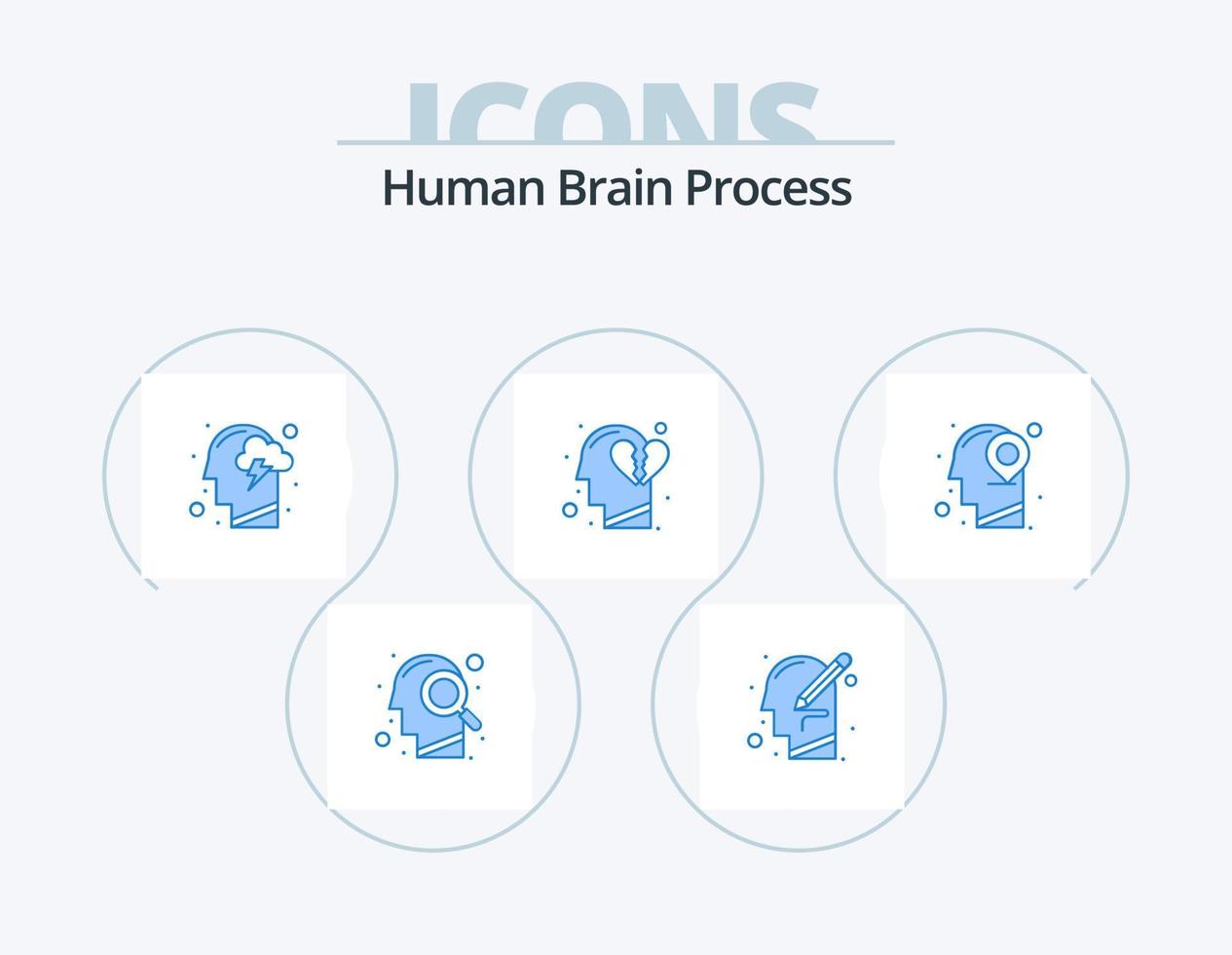 humano cerebro proceso azul icono paquete 5 5 icono diseño. descanso corazón. sentimiento. escribir. emociones mente vector