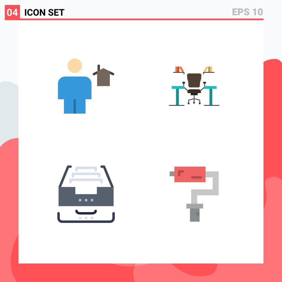 Pictogram Set of 4 Simple Flat Icons of avatar desk house business work place Editable Vector Design Elements