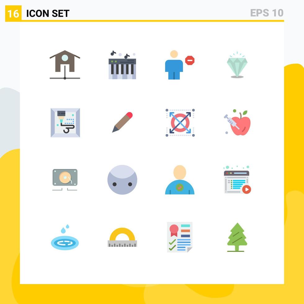 Set of 16 Modern UI Icons Symbols Signs for pencil machine body stone shine Editable Pack of Creative Vector Design Elements