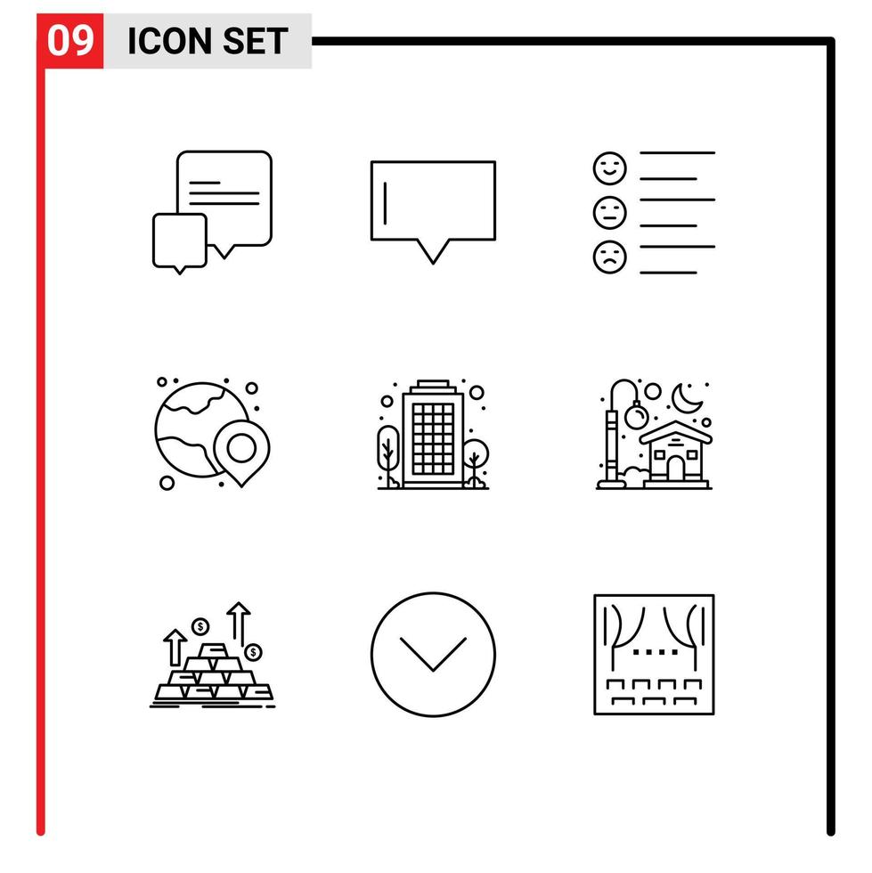 Mobile Interface Outline Set of 9 Pictograms of living area city text building location Editable Vector Design Elements