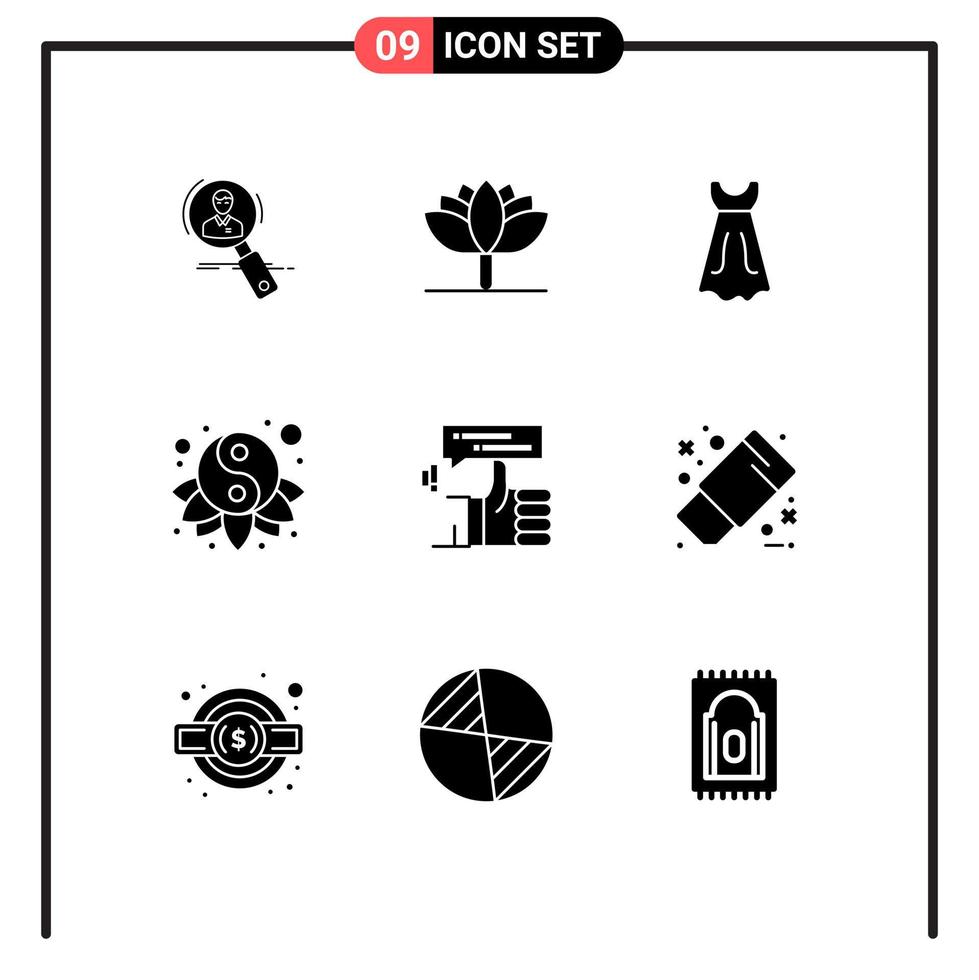 9 User Interface Solid Glyph Pack of modern Signs and Symbols of finger yang spring flower new year wedding Editable Vector Design Elements