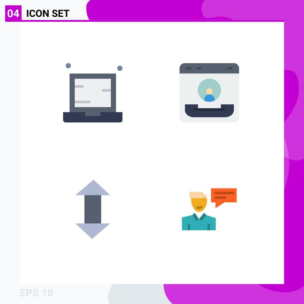 Modern Set of 4 Flat Icons Pictograph of computer help laptop center arrows Editable Vector Design Elements