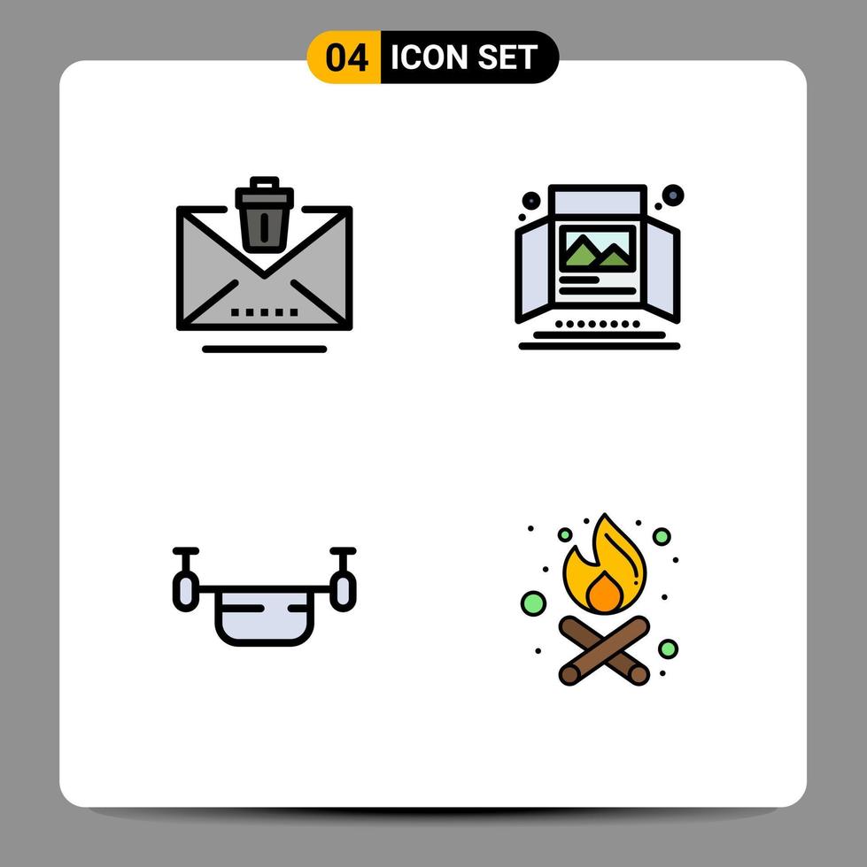 Universal Icon Symbols Group of 4 Modern Filledline Flat Colors of delete air trash print outline Editable Vector Design Elements
