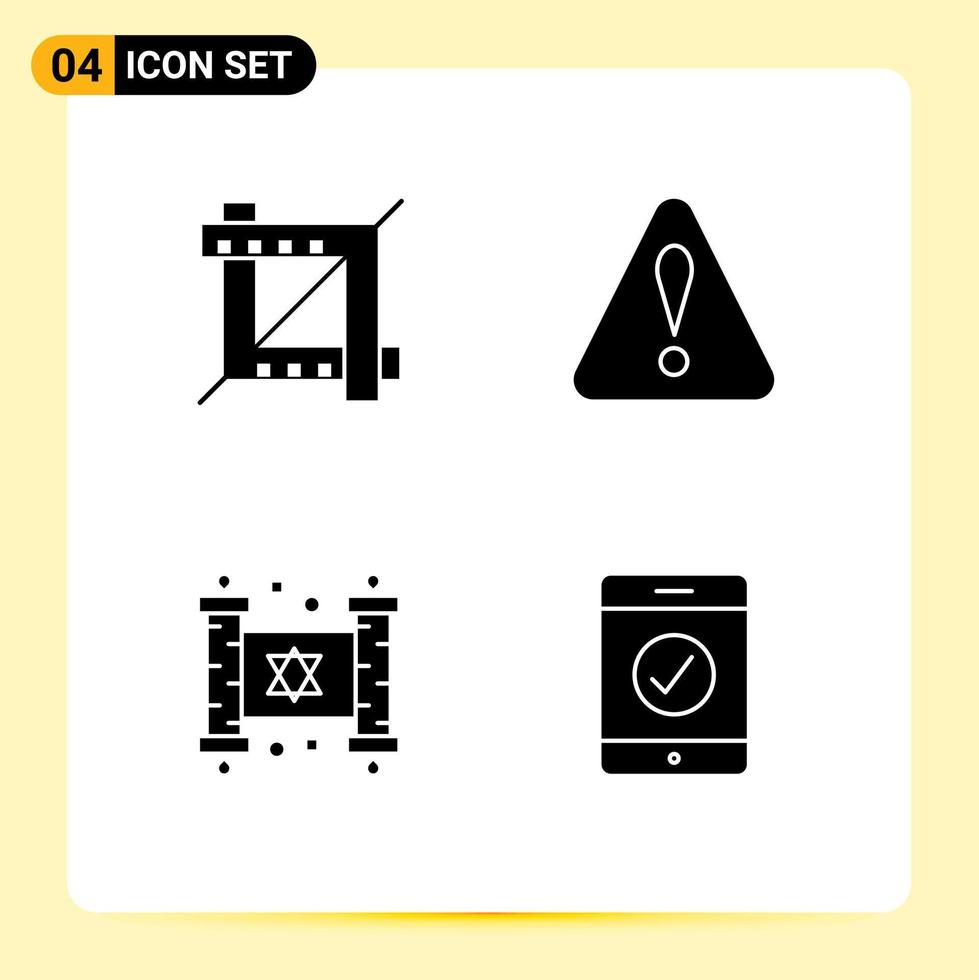 4 Solid Glyph concept for Websites Mobile and Apps crop religion alert hanukkah mobile Editable Vector Design Elements