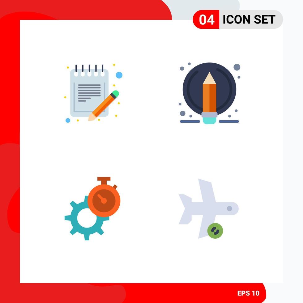 Modern Set of 4 Flat Icons Pictograph of list timer schedule edit gear Editable Vector Design Elements