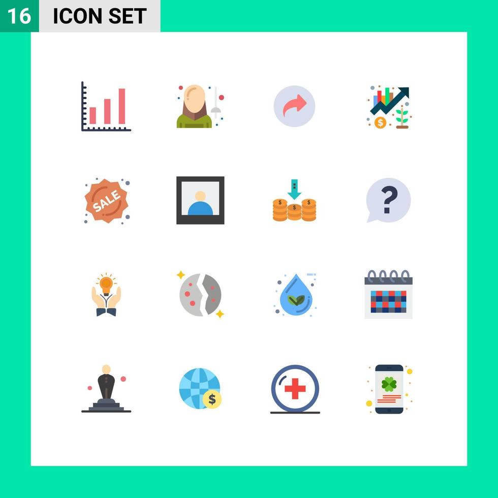 Pack of 16 creative Flat Colors of badge marketing basic management chart Editable Pack of Creative Vector Design Elements