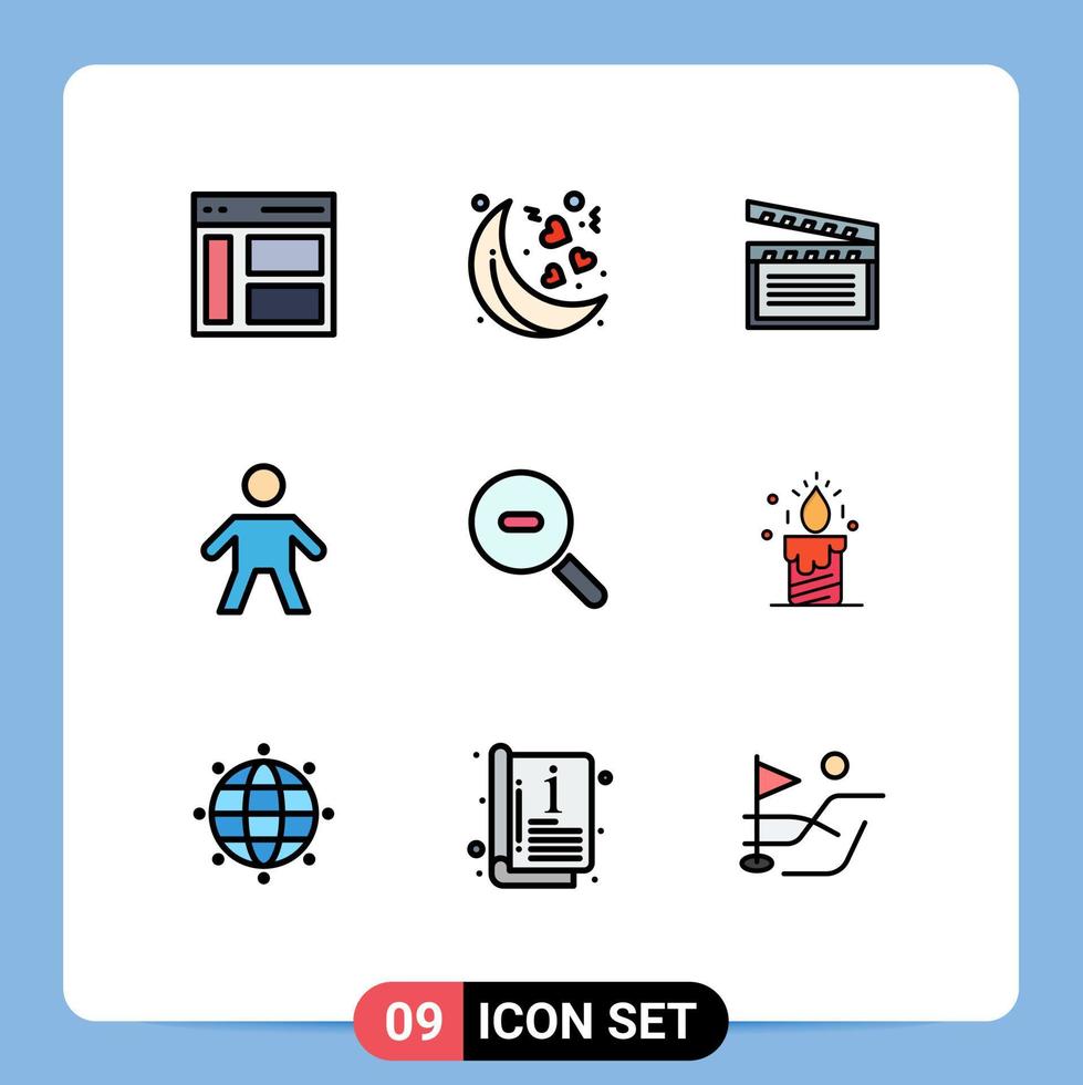 Mobile Interface Filledline Flat Color Set of 9 Pictograms of zoom search american people child Editable Vector Design Elements