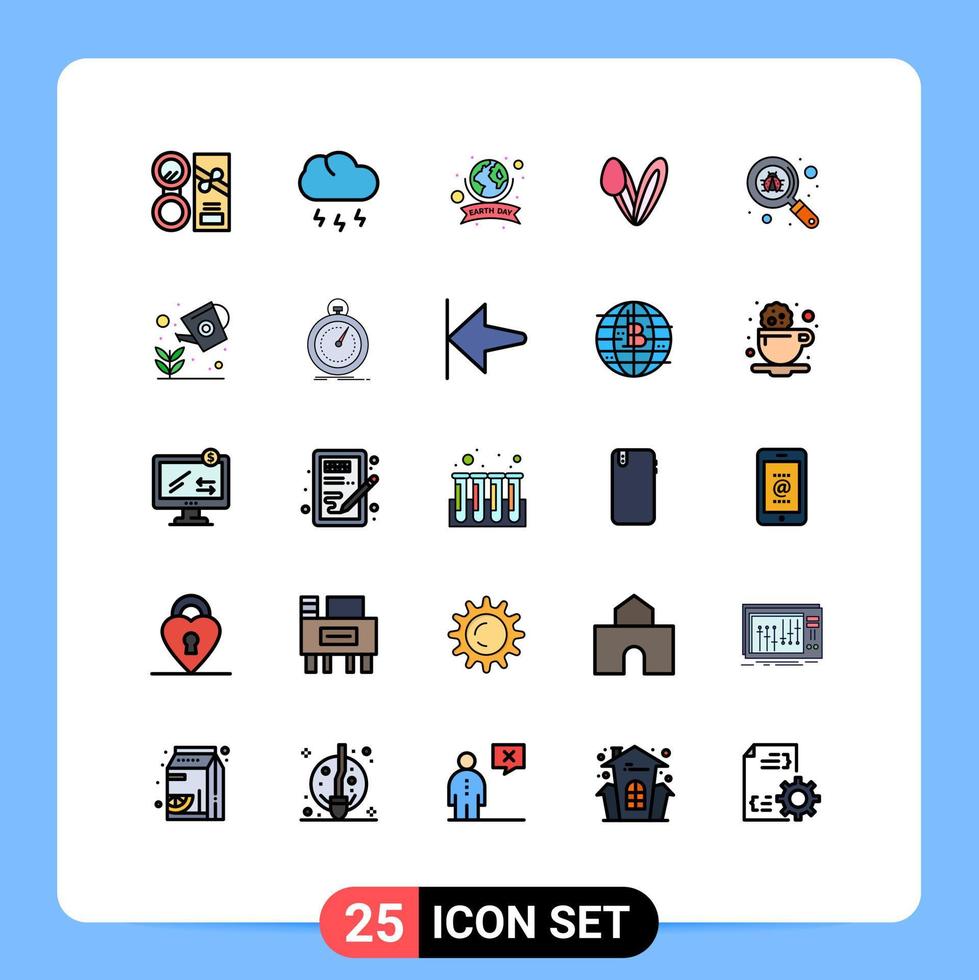 User Interface Pack of 25 Basic Filled line Flat Colors of scan face weather bunny celebration Editable Vector Design Elements