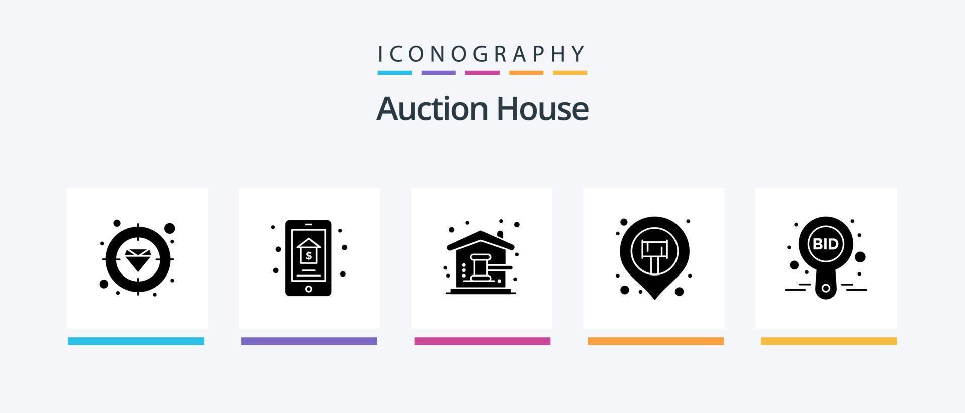 Auction Glyph 5 Icon Pack Including map pin. map. real estate. location. home. Creative Icons Design vector