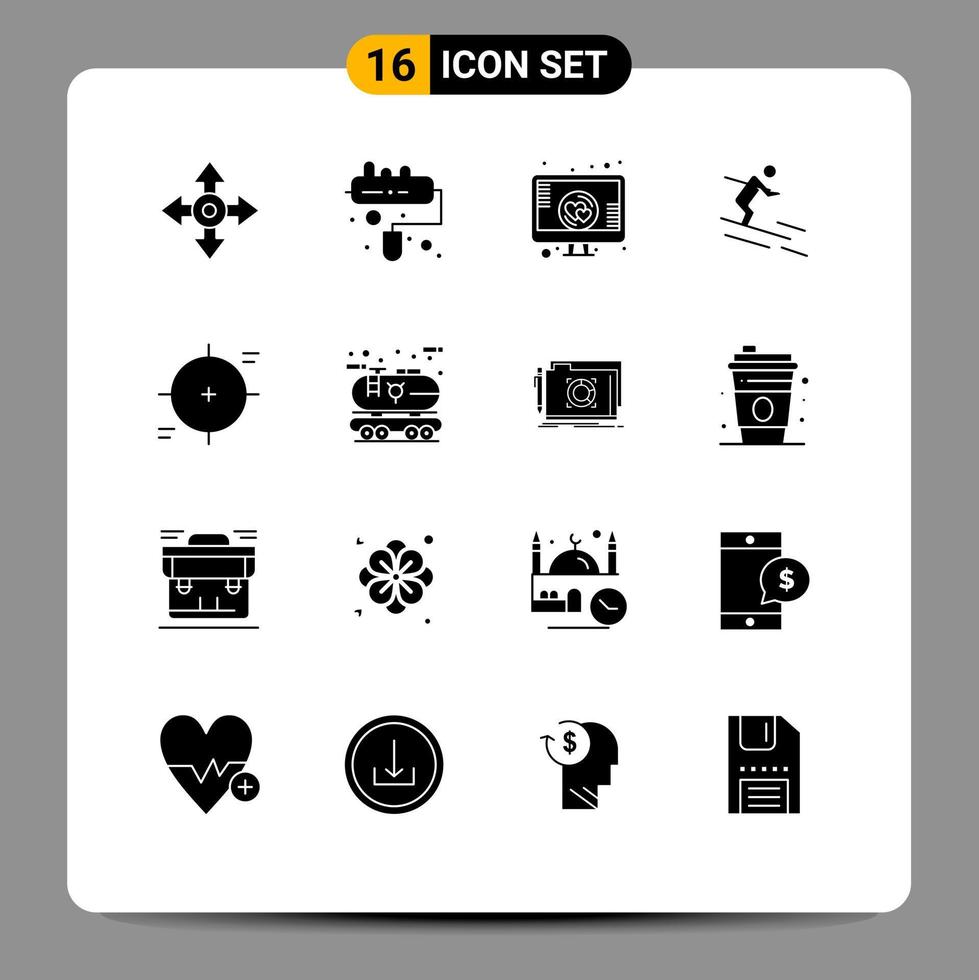 Group of 16 Solid Glyphs Signs and Symbols for reticle crosshair romance sportsman ski Editable Vector Design Elements