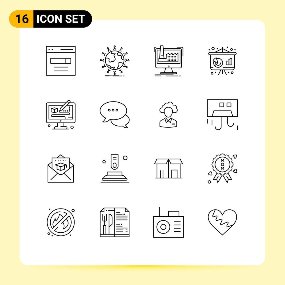 16 Universal Outlines Set for Web and Mobile Applications economy business globe product manufacturing Editable Vector Design Elements
