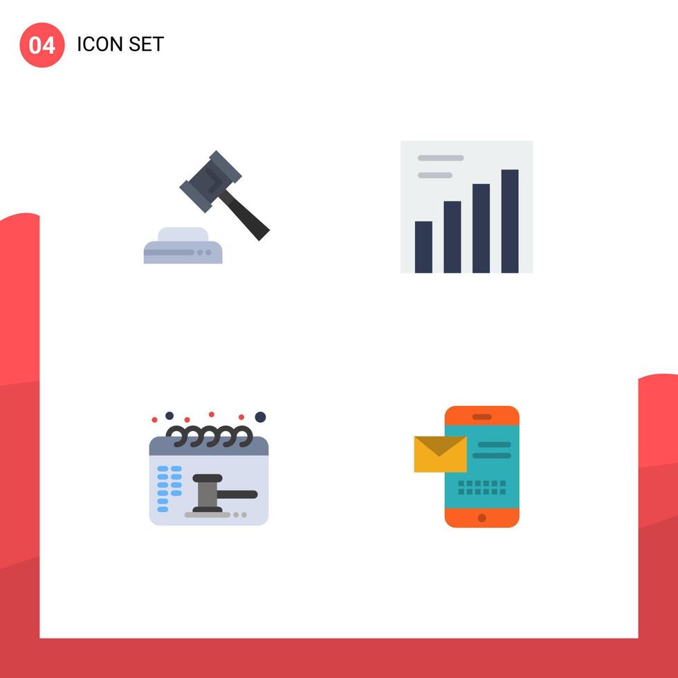 Pack of 4 creative Flat Icons of court mobile analytics calendar sms Editable Vector Design Elements