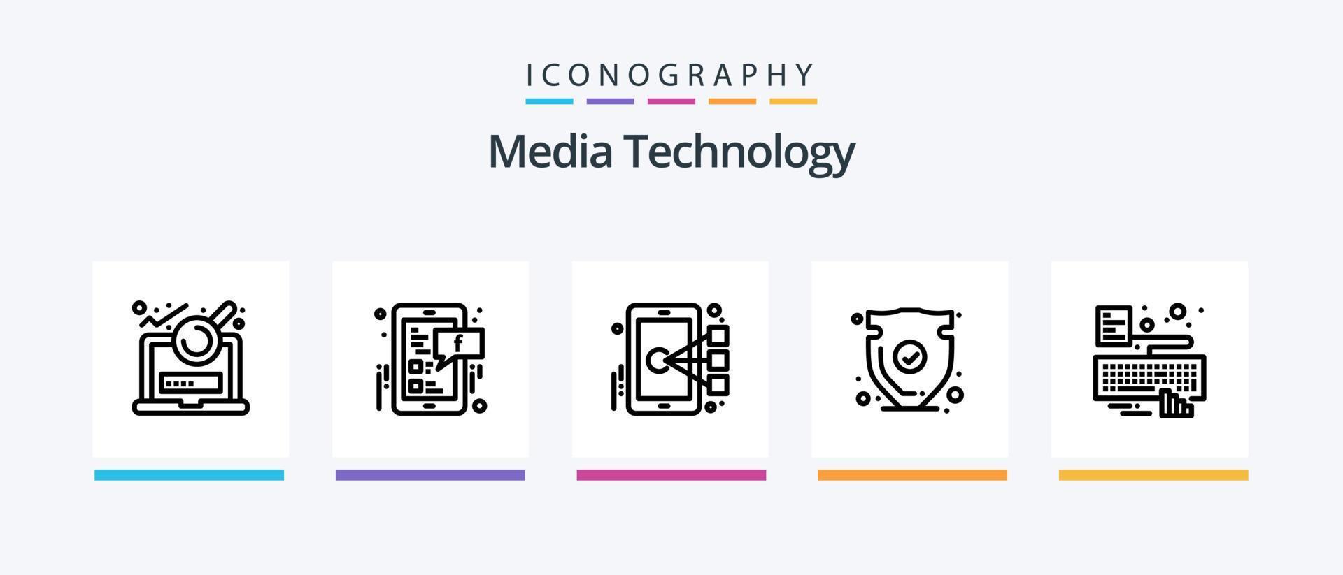 Media Technology Line 5 Icon Pack Including trust. mobile. chat. drive. sharing. Creative Icons Design vector