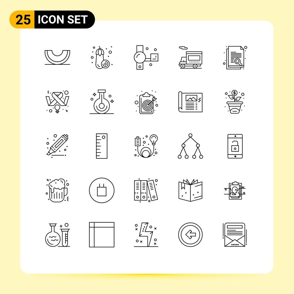 Universal Icon Symbols Group of 25 Modern Lines of document van camcorder truck video camera Editable Vector Design Elements