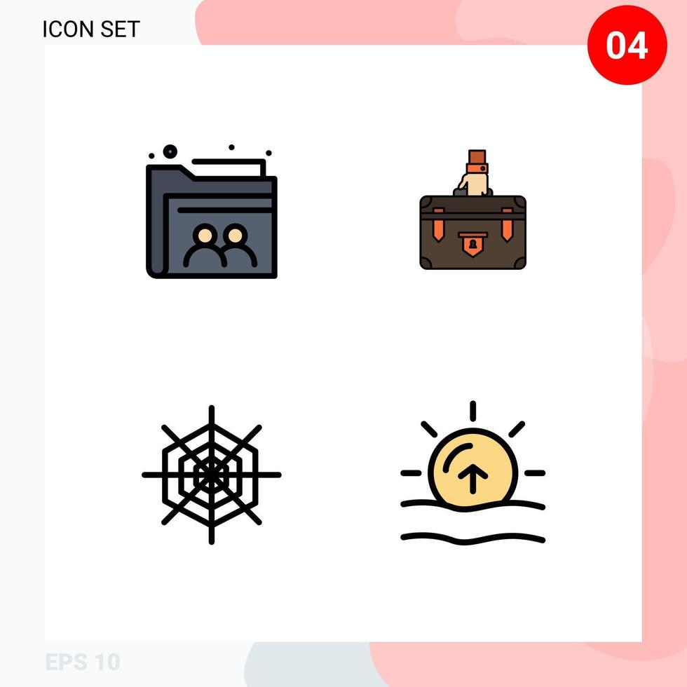Modern Set of 4 Filledline Flat Colors Pictograph of web marketing folder business halloween Editable Vector Design Elements