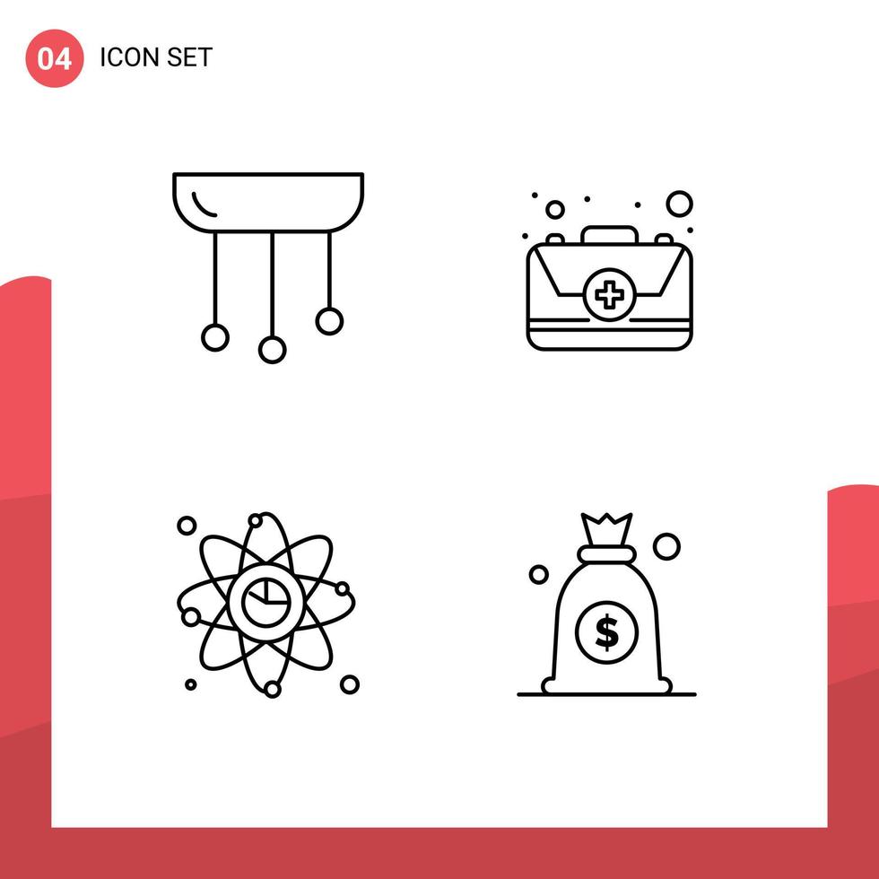 Mobile Interface Line Set of 4 Pictograms of chandelier atom interior emergency graph Editable Vector Design Elements